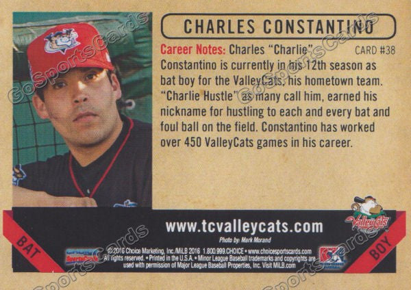 2016 Tri City ValleyCats Charles Constantino Back of Card