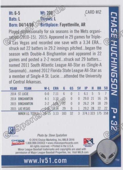 2016 Las Vegas 51s Chase Huchingson  Back of Card