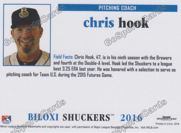 2016 Biloxi Shuckers Chris Hook Back of Card