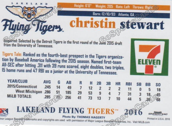 2016 Lakeland Flying Tigers Christin Stewart Back of Card