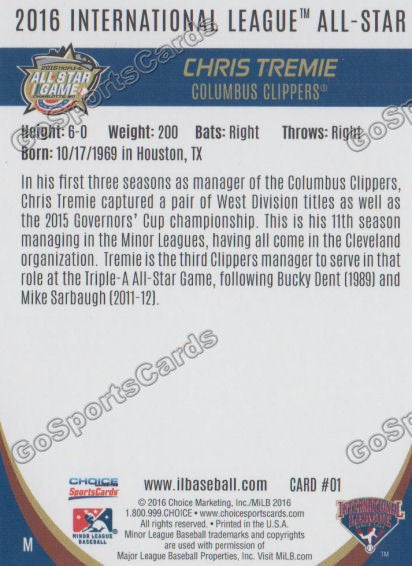 2016 International League All Star Chris Tremie Back of Card