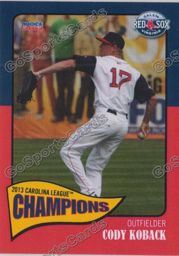 2013 Salem Red Sox Carolina Championship Cody Koback