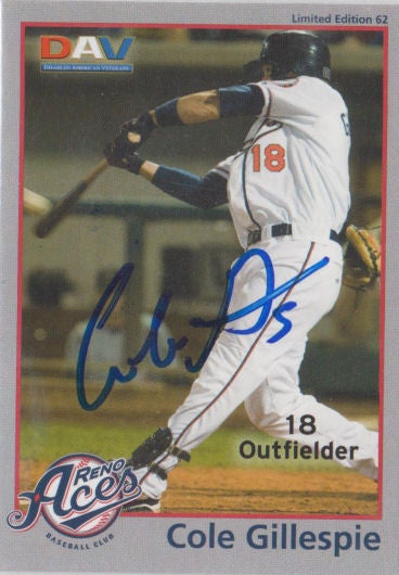 limited edition autographed cards Cole Gillespie 2010 Reno Aces DAV SGA Autograph – Go Sports Cards