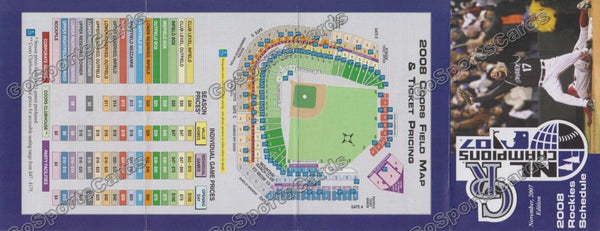 2008 Colorado Rockies Pocket Schedule (Todd Helton, 2007 NL Champions, Flat)