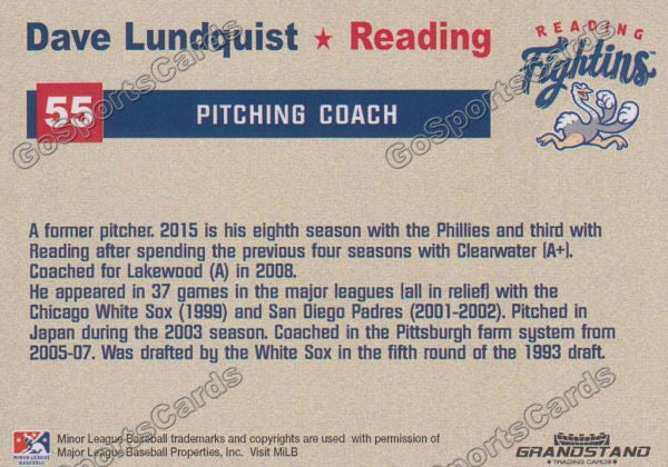 2015 Reading Fightin Phils Update Dave Lundquist  Back of Card