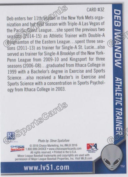 2016 Las Vegas 51s Deb Iwanow  Back of Card