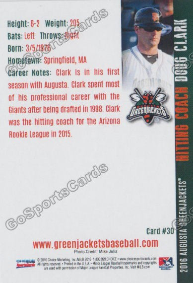 2016 Augusta Greenjackets Doug Clark Back of Card