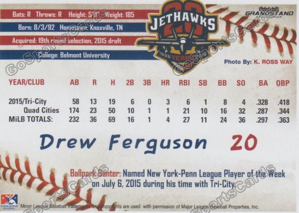 2016 Lancaster JetHawks Drew Ferguson Back of Card