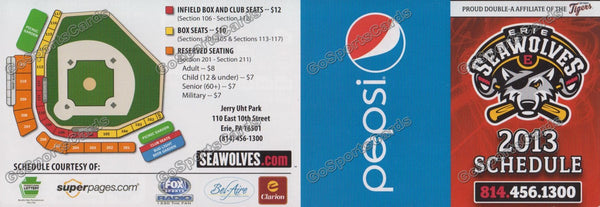 2013 Erie Seawolves Pocket Schedule (Flat)