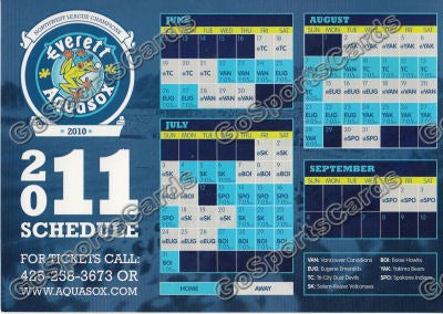 2011 Everett Aquasox Pocket Schedule Flyer