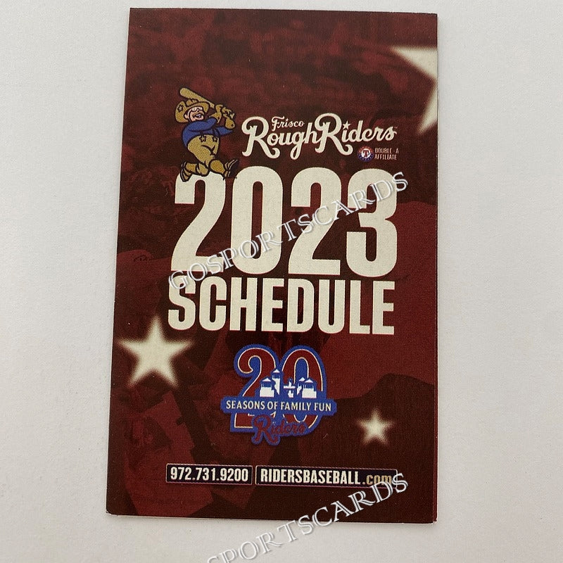 2023 Frisco RoughRiders Pocket Schedule – Go Sports Cards 2023-frisco-roughriders-pocket-schedule-go-sports-cards