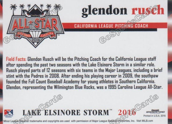 2016 California League All Star Glendon Rusch Back of Card