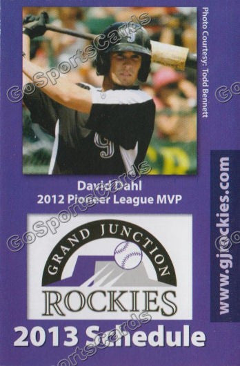 2013 Grand Junction Rockies Pocket Schedule (David Dahl Pioneer League MVP)