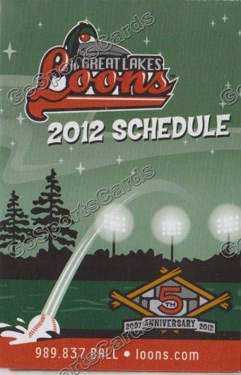 2012 Great Lakes Loons Pocket Schedule 5th Anniversary