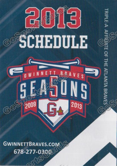 2013 Gwinnett Braves Pocket Schedule 5 Seasons