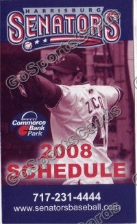 2008 Harrisburg Senators Zinicola Pocket Schedule