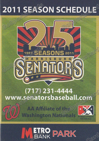 2011 Harrisburg Senators Pocket Schedule 25th Season