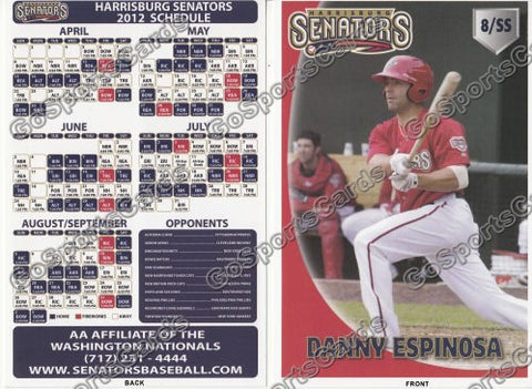 2012 Harrisburg Senators 4x6 Schedule Card (Danny Espinosa)