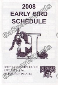 2008 Hickory Crawdads Early Bird Pocket Schedule