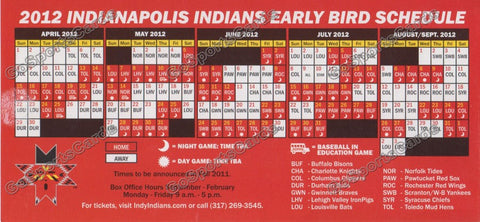 2012 Indianapolis Indians Early Bird Pocket Schedule Flyer (Flat)