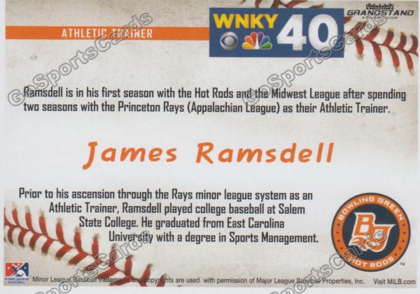 2016 Bowling Green Hot Rods James Ramsdell Back of Card