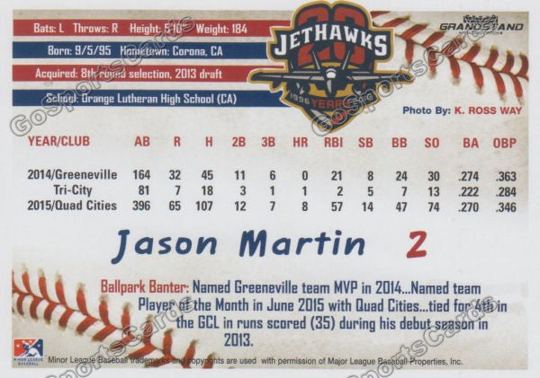2016 Lancaster JetHawks Jason Martin Back of Card