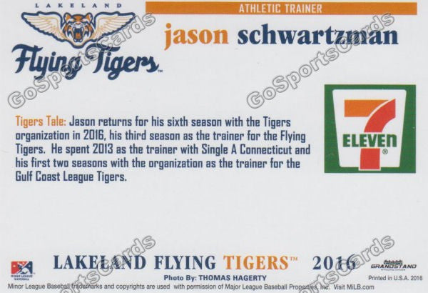 2016 Lakeland Flying Tigers Jason Schwartzman Back of Card