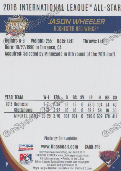 2016 International League All Star Jason Wheeler Back of Card