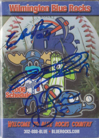 Jed Lowrie Matt Goodson Claudio Arias 2006 Wilmington Blue Rocks Pocket Schedule (Autograph)