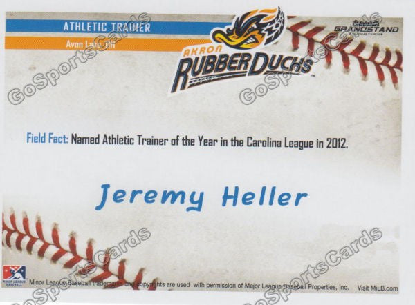 2016 Akron Aeros Jeremy Heller Back of Card