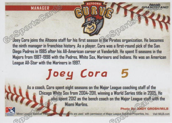 2016 Altoona Curve Joey Cora Back of Card