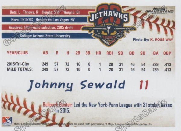 2016 Lancaster JetHawks Johnny Sewald Back of Card