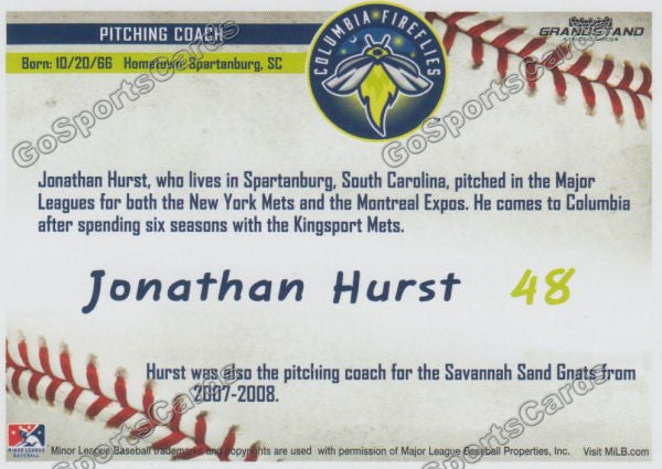 2016 Columbia Fireflies Jonathan Hurst Back of Card