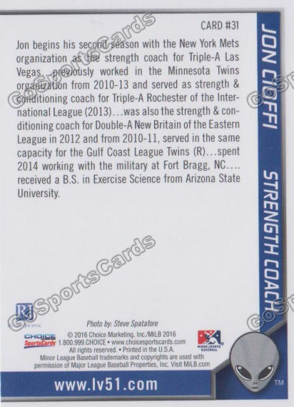 2016 Las Vegas 51s Jon Cioffi  Back of Card