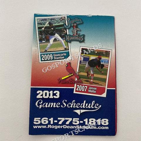 2013 Jupiter Hammerheads Palm Beach Cardinals Pocket Schedule