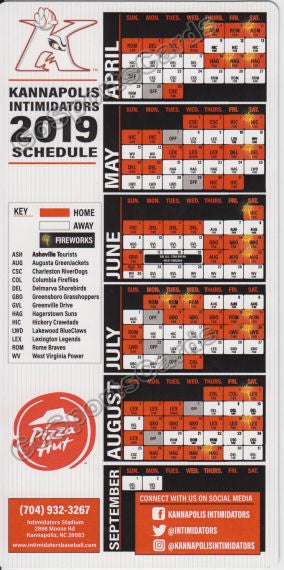 2019 Kannapolis Intimidators Magnet Pocket Schedule