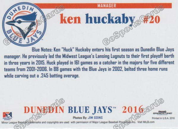 2016 Dunedin Blue Jays Ken Huckaby  Back of Card