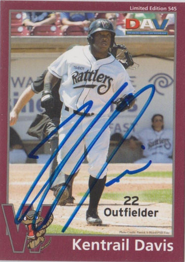Kentrail Davis 2010 Wisconsin Timber Rattlers DAV SGA Autograph