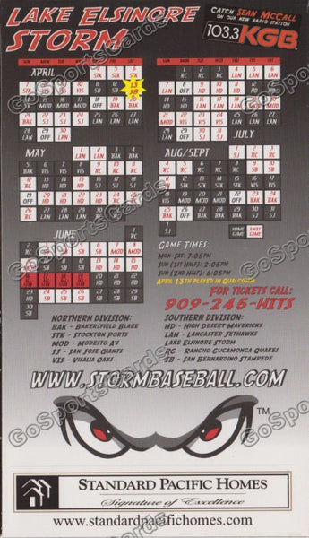 2002 Lake Elsinore Storm Magnet Schedule