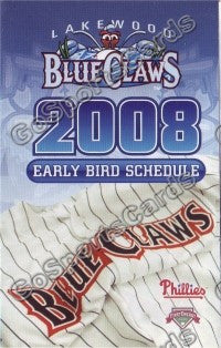 2008 Lakewood Blue Claws Early Bird Pocket Schedule