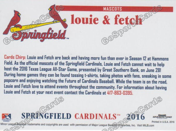 2016 Springfield Cardinals Louie and Fetch Mascot β Go Sports Cards