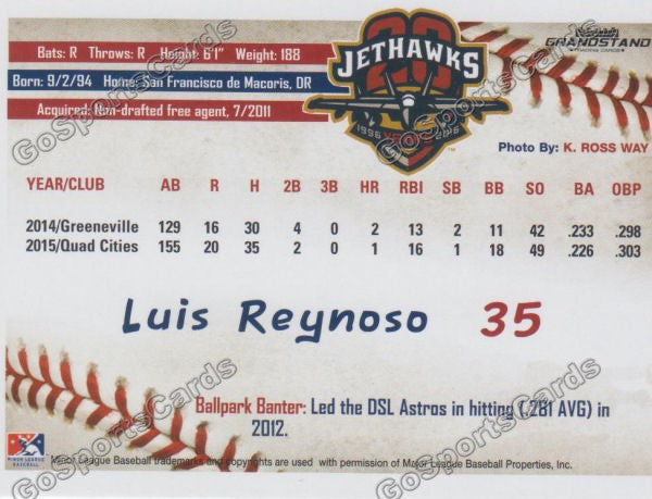 2016 Lancaster JetHawks Luis Reynoso Back of Card
