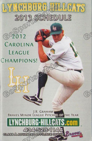 2013 Lynchburg Hillcats Pocket Schedule (JR Graham, 2012 Carolina League Champions)