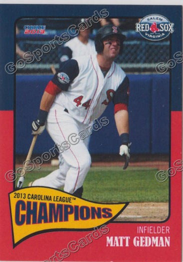 2013 Salem Red Sox Carolina Championship Matt Gedman