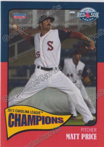 2013 Salem Red Sox Carolina Championship Matt Price