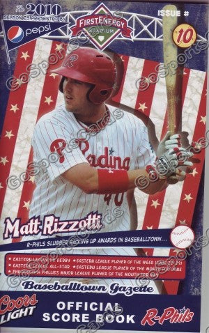 Matt Rizzotti 2010 Reading Phillies Gazette Program (SGA)