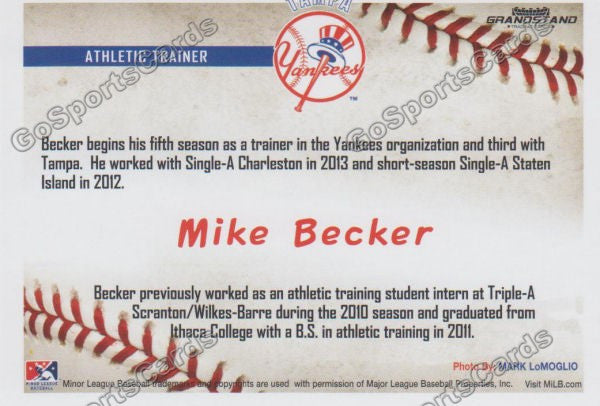 2016 Tampa Yankees Mike Becker Back of Card