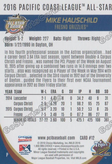 2016 Pacific Coast League All Star Mike Hauschild Back of Card