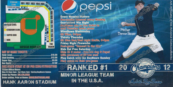 2012 Mobile BayBears Pocket Schedule (Flat)(Trevor Bauer)