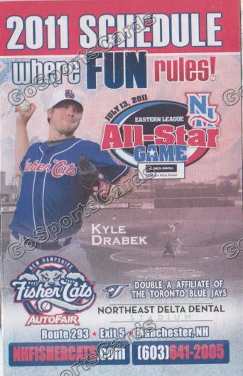 2011 New Hampshire Fishercats Pocket Schedule (Kyle Drabek, All Star Game)